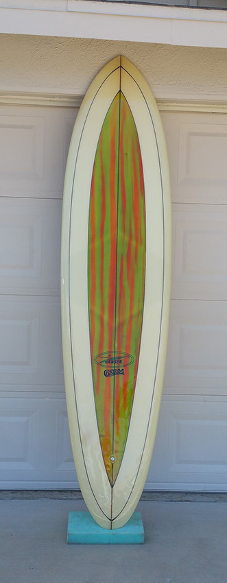 Deck of 1969 Hansen Transition  Vintage Surfboard
